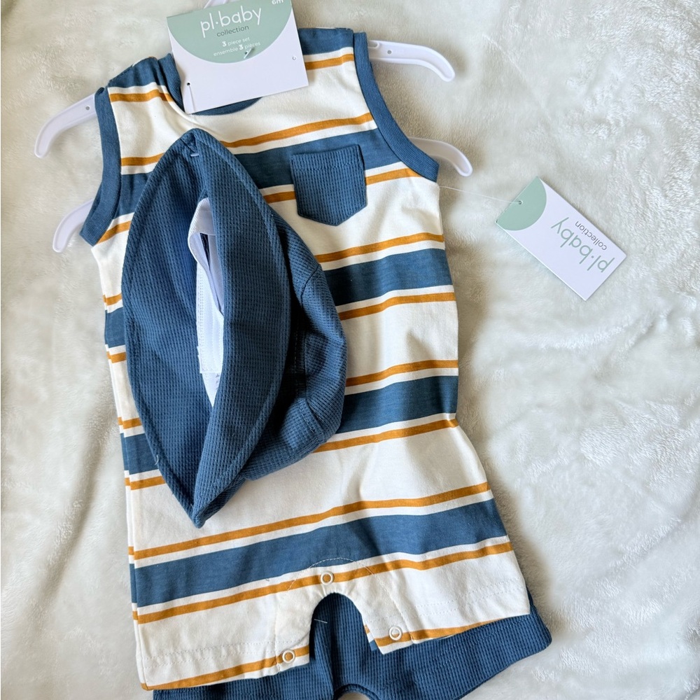 PL Baby Striped Romper and Blue Romper with Hat
